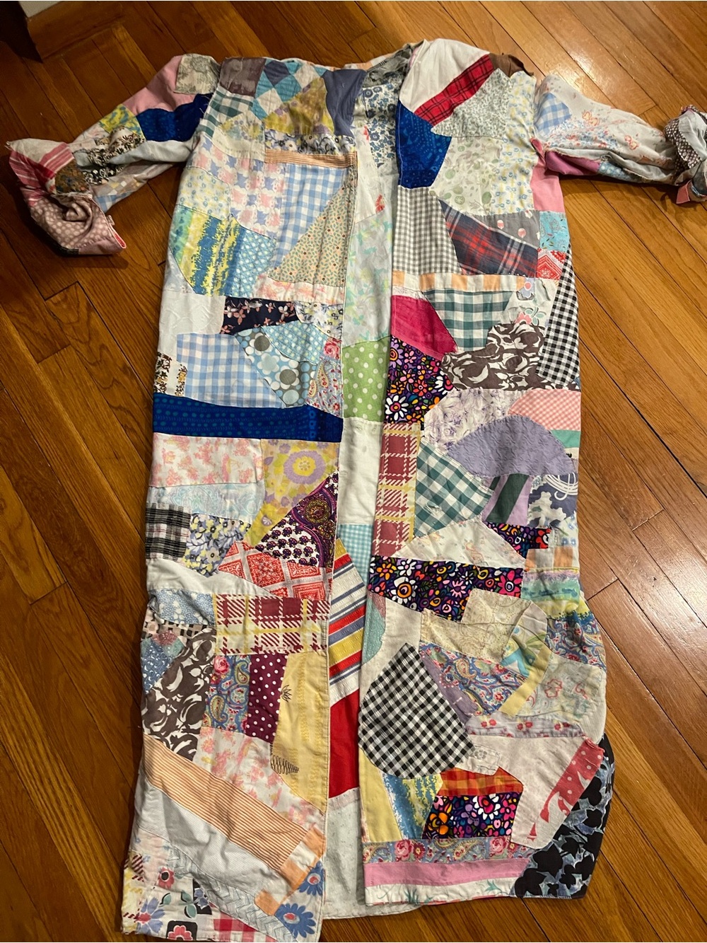 Patchwork Quilted Long Coat in Multi-Color
